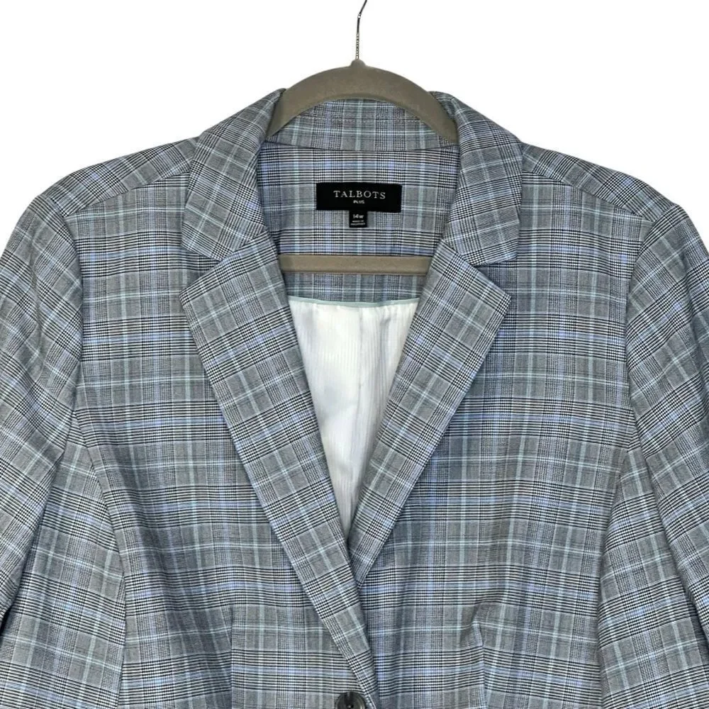 Talbots Springtime Plaid Blue Two Button Blazer | Size 14W